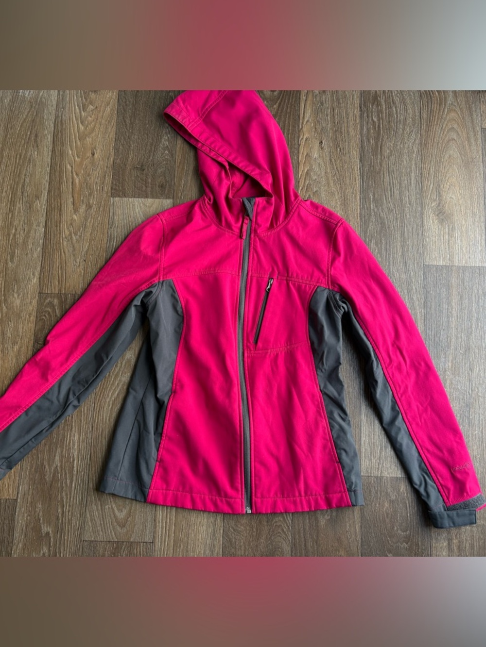 Hooded Pink & Gray Softshell Rain Jacket